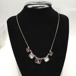 Alfani 15" Adj Necklace Silver Tone w Purple and Clear Accents